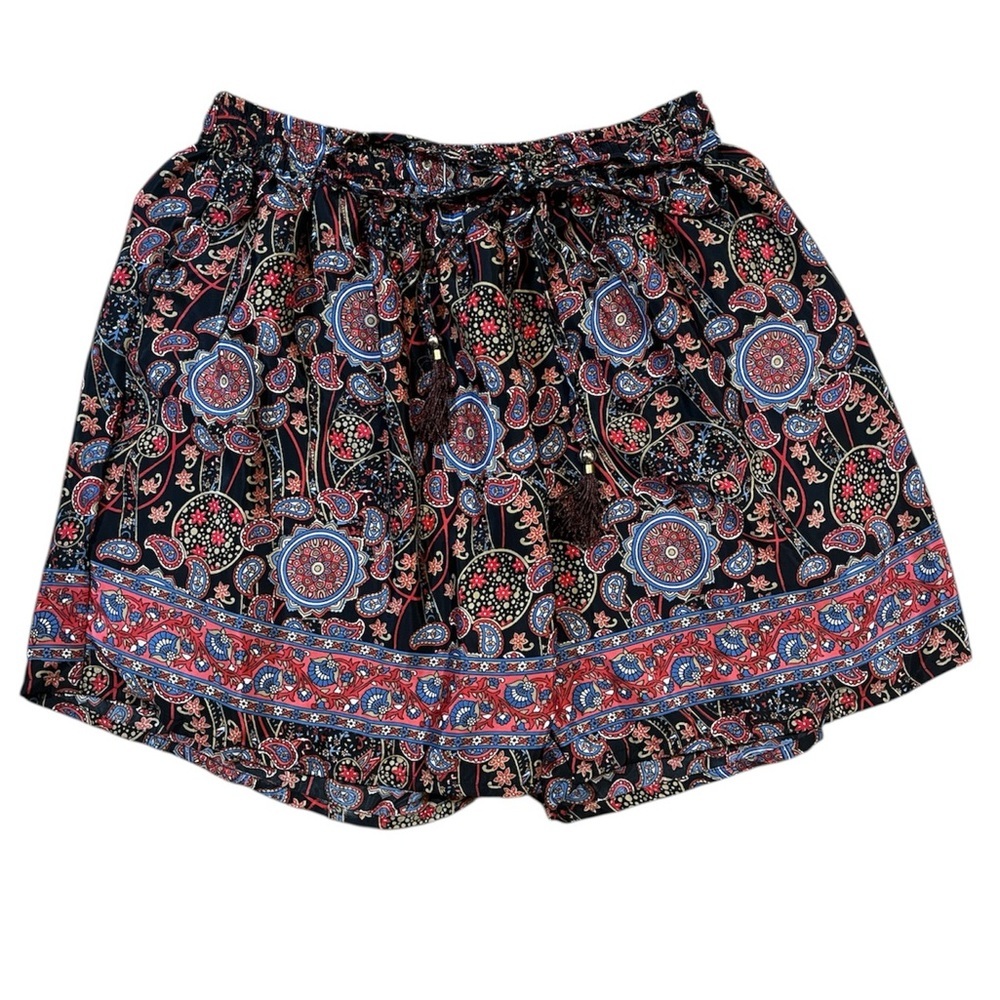 Wevez 100% Silk Shorts Paisley Floral Pattern Elastic Drawstring Waistband Boho
